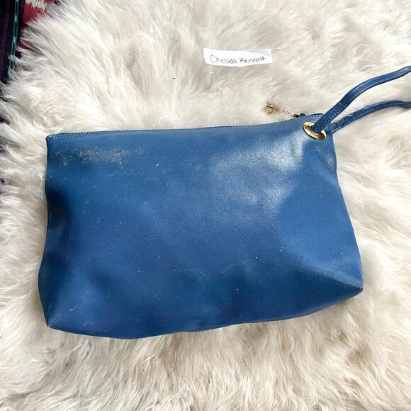 Gucci Vintage Oversized Clutch Wristlet Pouch Logo Medallion Blue - Picture 5 of 11